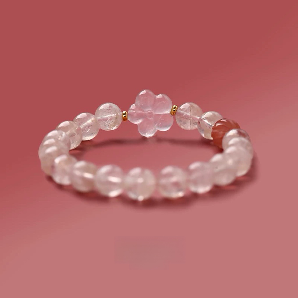 Natural Snowflake Ghost Peach Blossom Pink Crystal Bracelet - Natural Energy&Handmade