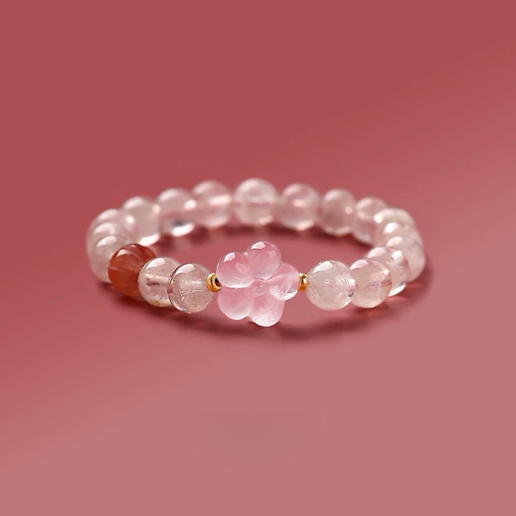 Natural Snowflake Ghost Peach Blossom Pink Crystal Bracelet - Natural Energy&Handmade