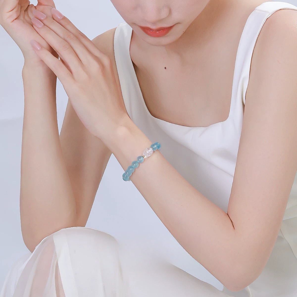 Natural Sea Blue Treasure White Crystal Bracelet - Natural Energy&Handmade