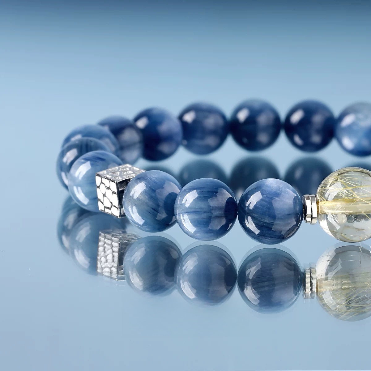 Natural Blue Crystal White Moon Cat Eye Light Gold Hair Crystal Bracelet - Natural Energy&Handmade
