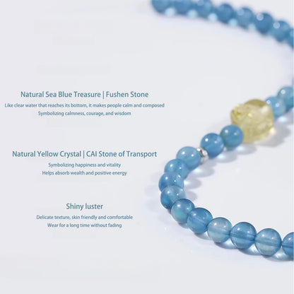Natural Ice Devil Sea Blue Treasure Yellow Crystal Pixiu Bracelet - Natural Energy&Handmade