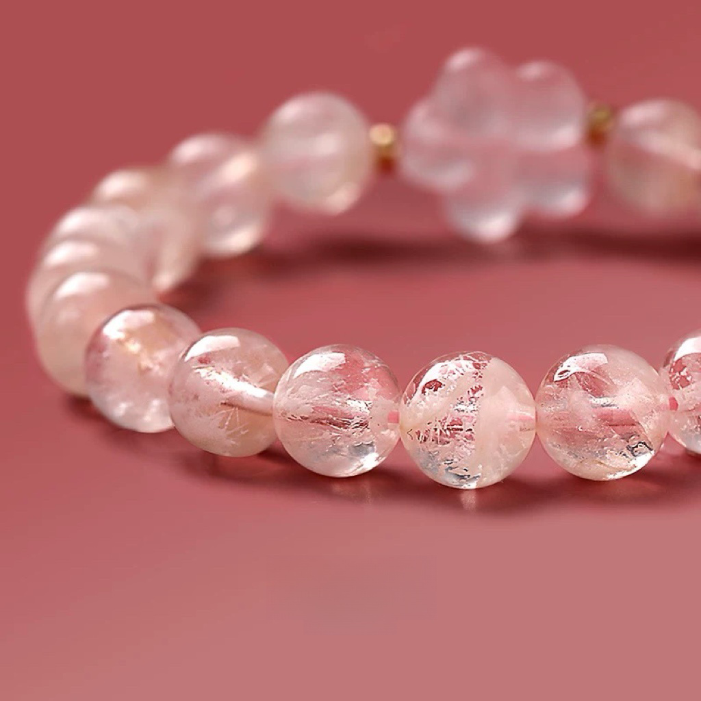 Natural Snowflake Ghost Peach Blossom Pink Crystal Bracelet - Natural Energy&Handmade