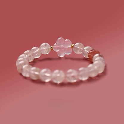 Natural Snowflake Ghost Peach Blossom Pink Crystal Bracelet - Natural Energy&Handmade