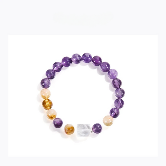 Yellow Tower Crystal Purple Crystal Lucky Wealth Bracelet - Natural Energy&Handmade