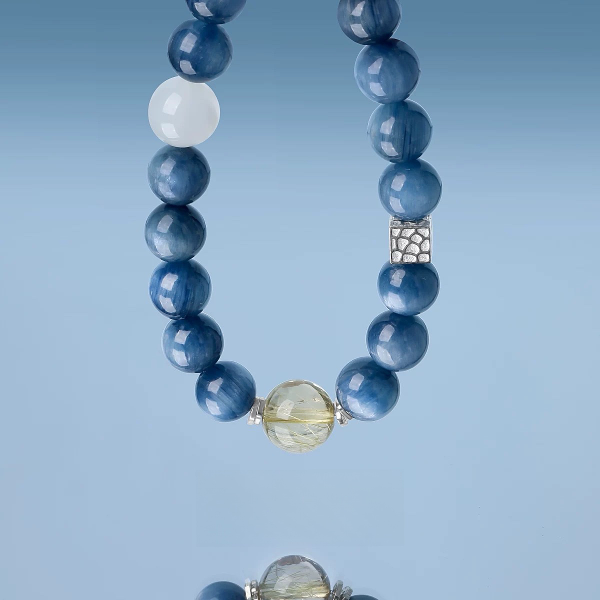 Natural Blue Crystal White Moon Cat Eye Light Gold Hair Crystal Bracelet - Natural Energy&Handmade