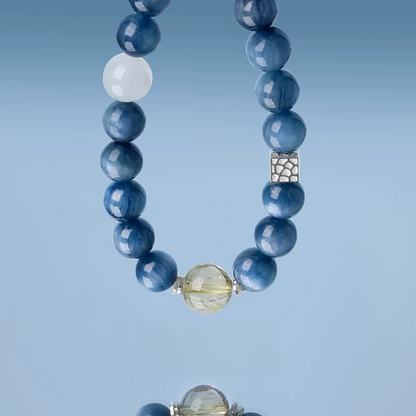 Natural Blue Crystal White Moon Cat Eye Light Gold Hair Crystal Bracelet - Natural Energy&Handmade