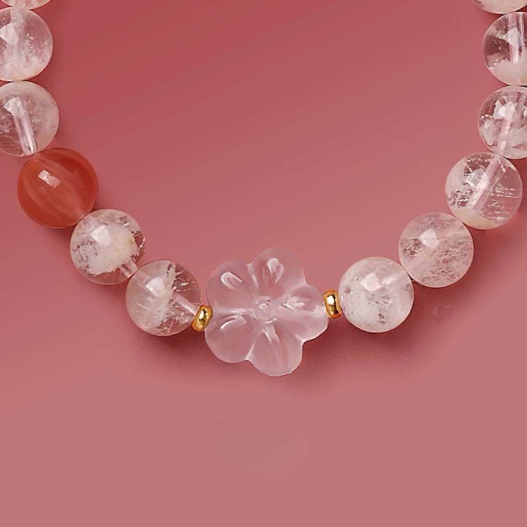 Natural Snowflake Ghost Peach Blossom Pink Crystal Bracelet - Natural Energy&Handmade