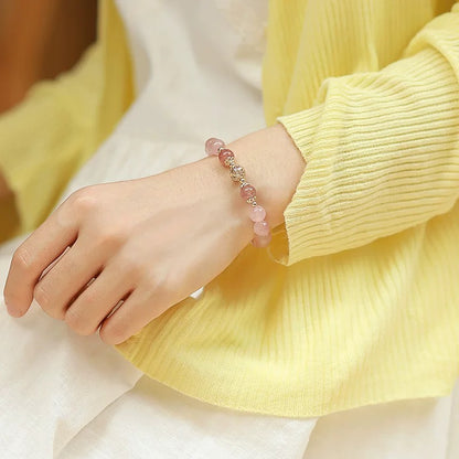 Natural Pink Crystal Peach Blossom Bracelet - Natural Energy&Handmade