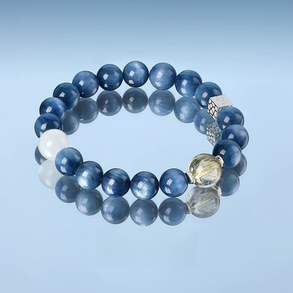 Natural Blue Crystal White Moon Cat Eye Light Gold Hair Crystal Bracelet - Natural Energy&Handmade