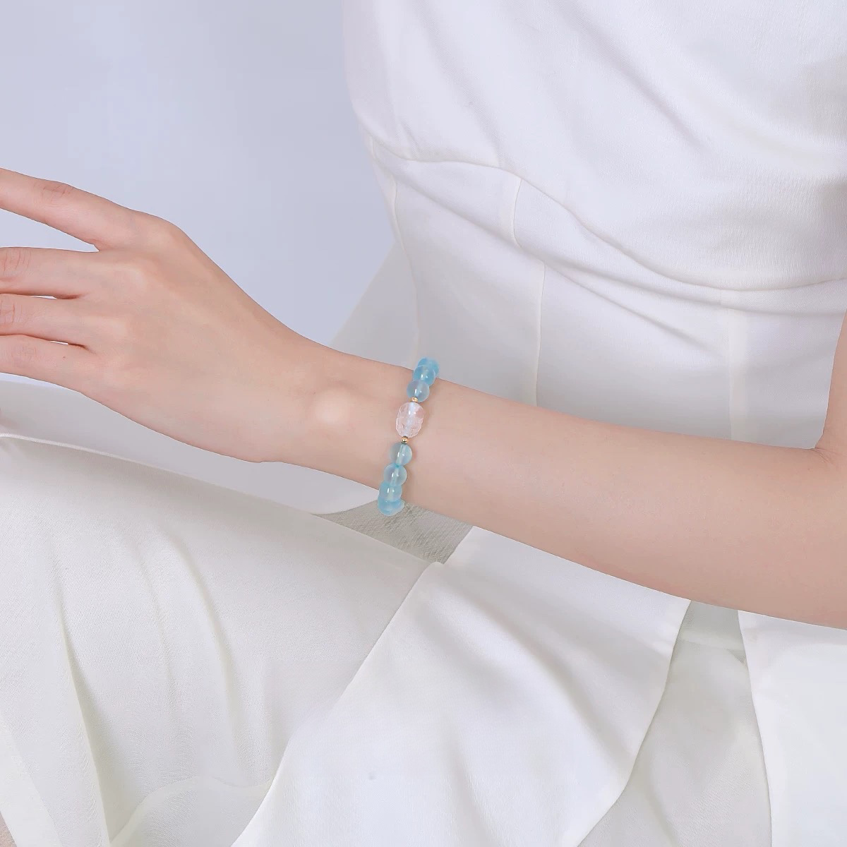 Natural Sea Blue Treasure White Crystal Bracelet - Natural Energy&Handmade