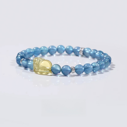Natural Ice Devil Sea Blue Treasure Yellow Crystal Pixiu Bracelet - Natural Energy&Handmade