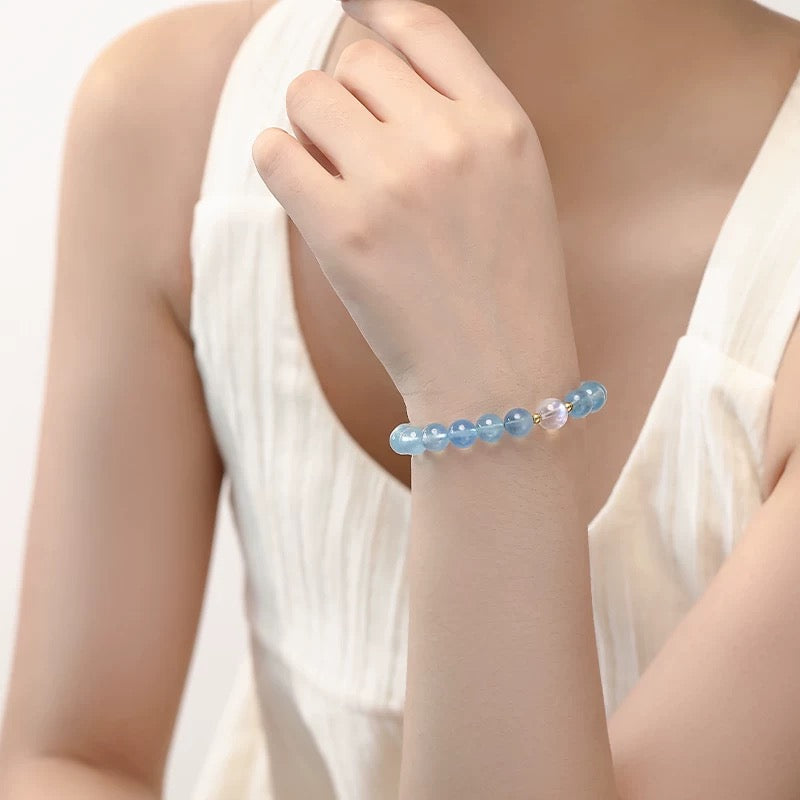 Natural Ice Ocean Blue Treasure Moonstone Bracelet - Natural Energy&Handmade