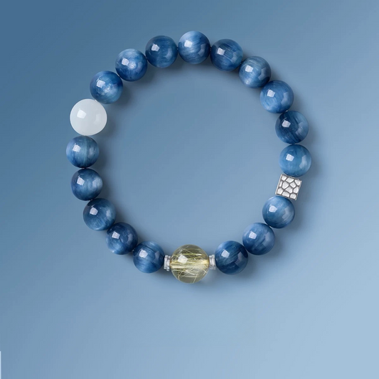 Natural Blue Crystal White Moon Cat Eye Light Gold Hair Crystal Bracelet - Natural Energy&Handmade
