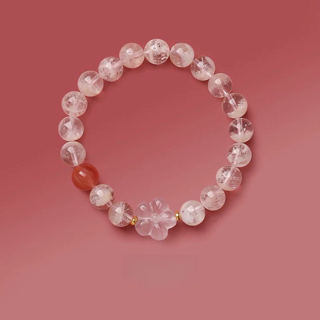 Natural Snowflake Ghost Peach Blossom Pink Crystal Bracelet - Natural Energy&Handmade