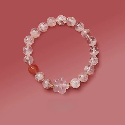Natural Snowflake Ghost Peach Blossom Pink Crystal Bracelet - Natural Energy&Handmade