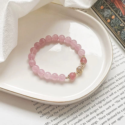 Natural Pink Crystal Peach Blossom Bracelet - Natural Energy&Handmade