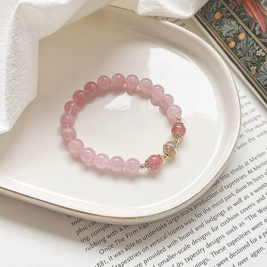 Natural Pink Crystal Peach Blossom Bracelet - Natural Energy&Handmade