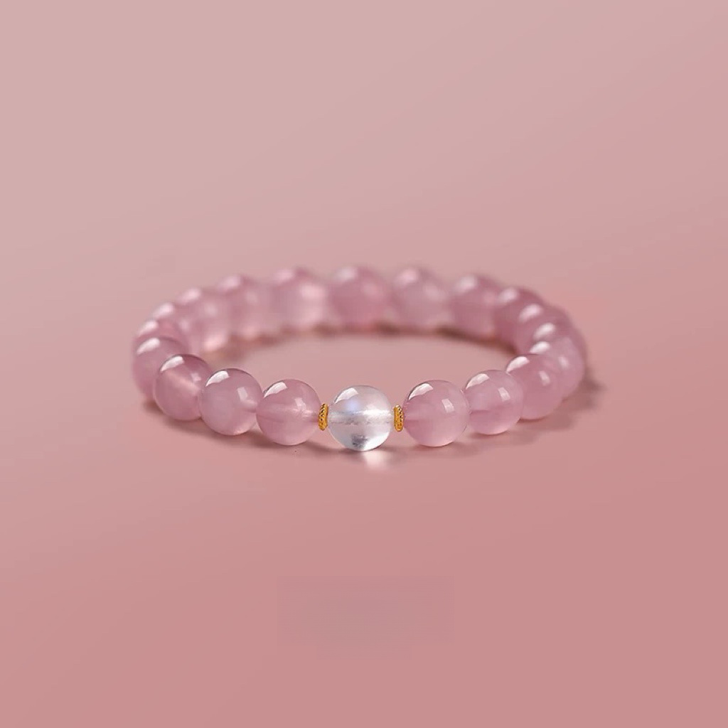 Natural Pink Crystal Moonstone Bracelet - Natural Energy&Handmade