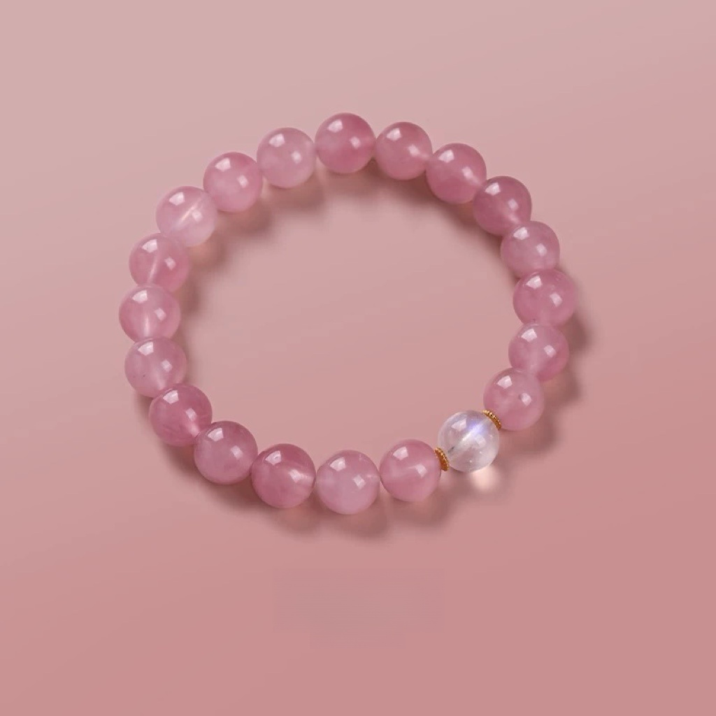 Natural Pink Crystal Moonstone Bracelet - Natural Energy&Handmade