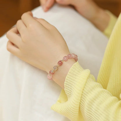 Natural Pink Crystal Peach Blossom Bracelet - Natural Energy&Handmade