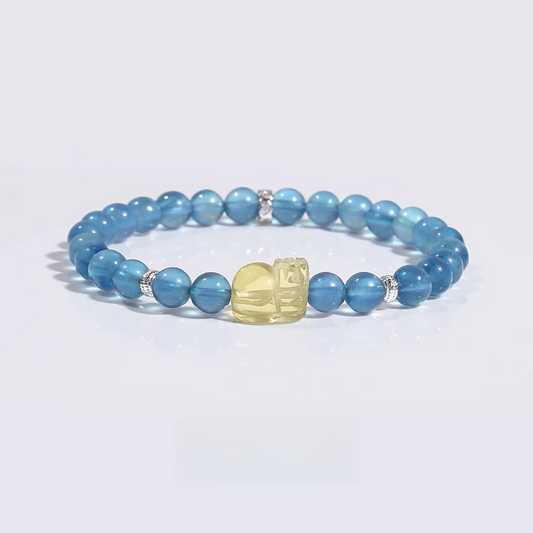 Natural Ice Devil Sea Blue Treasure Yellow Crystal Pixiu Bracelet - Natural Energy&Handmade